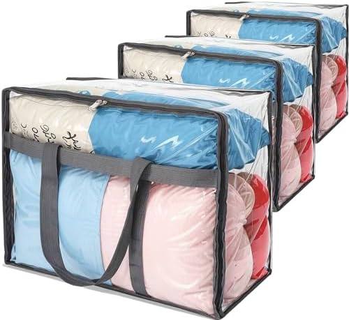 110L Large Capacity Clear Storage Bags with Zipper for Comforters, Blankets, Bedding, Quilts, Pillows – Plastic Storage Bags for Organizing Seasonal Clothes and Household Items