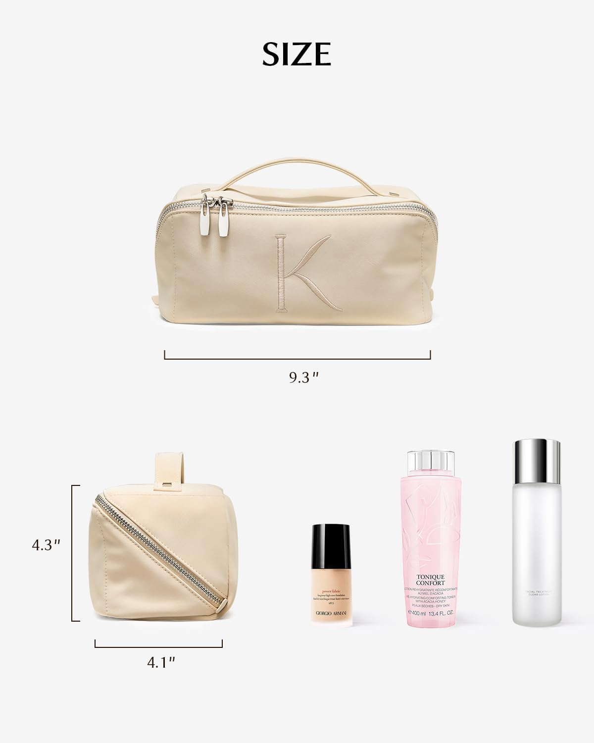 EACHY Travel Makeup Bag for Women, Personalized Initial K Cosmetic Bag