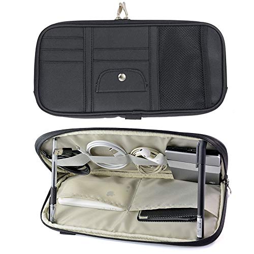 Car Sun Visor Organizer Bag,PU leather Universal Auto Interior Accessories Pocket Organizer,Multi-Function Registration and Document Holder Pouch,Sunglasses Ticket Documents Pen Card Holder (Black)