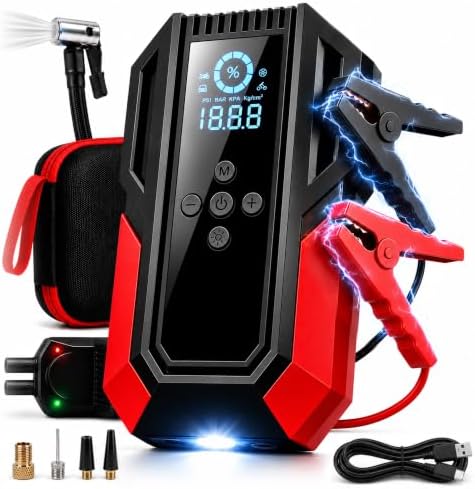 All-in-One Jump Starter with Air Compressor, 10000mAh Car Emergency Kit