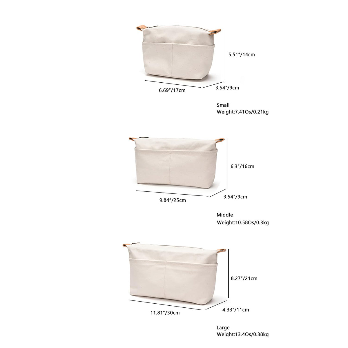 Insert Storage Bag Purse Organizer and Cosmetic Travel Bags for Women Makeup Bag with Compartments Three Sizes Cotton Canvas built-in compartments functiona and fashionable