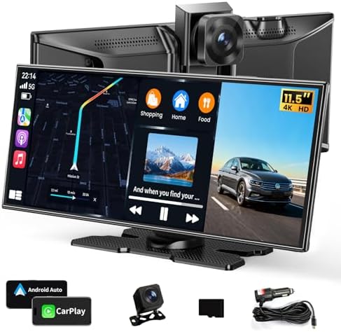 11.5" Largest Wireless Carplay Screen for Car, Portable A pple Carplay & Android Auto Touch Screen, 4K Dash Cam/App Control/1080p Backup Camera/Mirror Link/Voice Control/GPS/Bluetooth,for All Vehicles