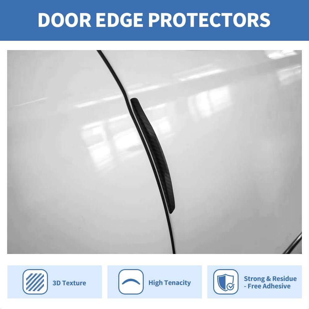 4PCS Car Door Edge Guards 3D Carbon Fiber Scratch Protector Black