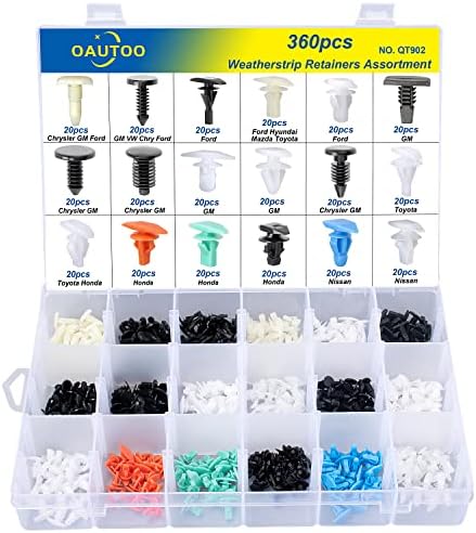 360pcs Weatherstrip Retainer Clips Quick-Select Kit Assortment for Ford GM Chrysler VW Mazda Hyundai Toyota Honda & Nissan