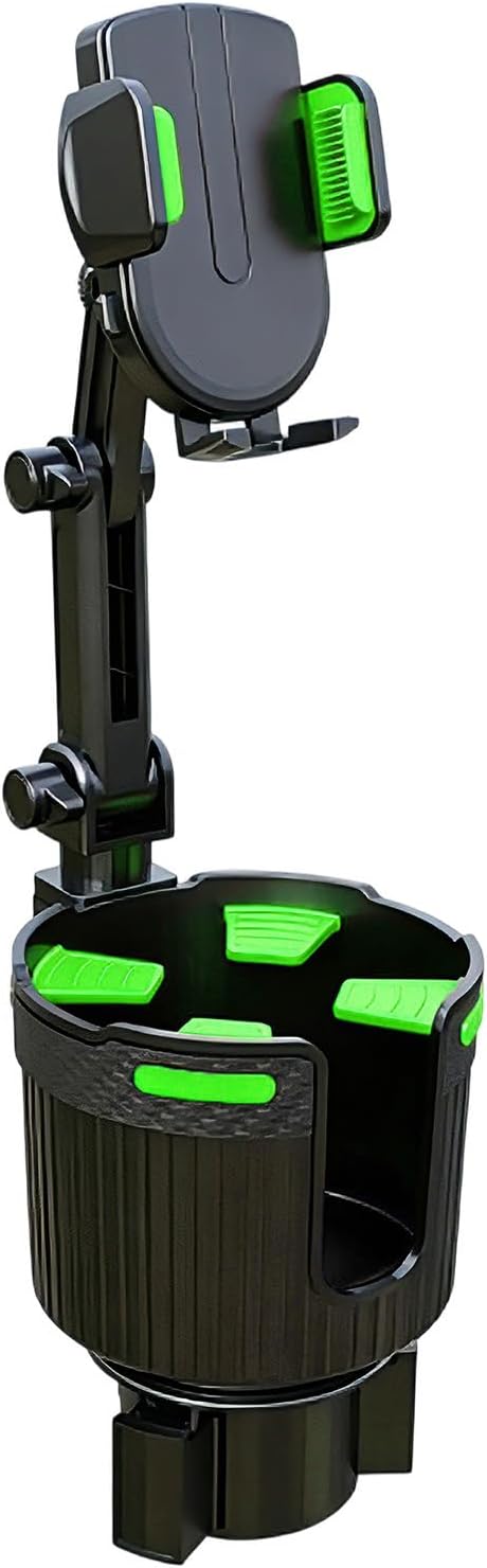 Cup Phone Holders for Your Car, Cup Holder Phone Mount, 2 in 1 Cup Holder Phone Mount with Adjustable Base, Car Cellphone Large Adapter Long Arm with 360 Degree Rotation for Vehicles (Green)