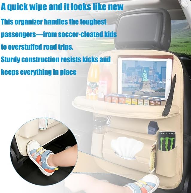 YiYang With a foldable tray car seat organizer backseat（Set of 2, Beige）