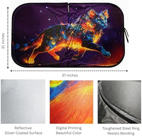 Mystical Cat Windshield Sun Shade Foldable, Reflective UV and Heat