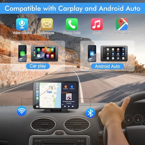Capapro 7" HD Portable Carplay Wireless Touch Screen Double Din Car Stereo Compatible Apple Carplay and Android Auto with GPS Navigation, Voice Control, Mirror Link, Bluetooth