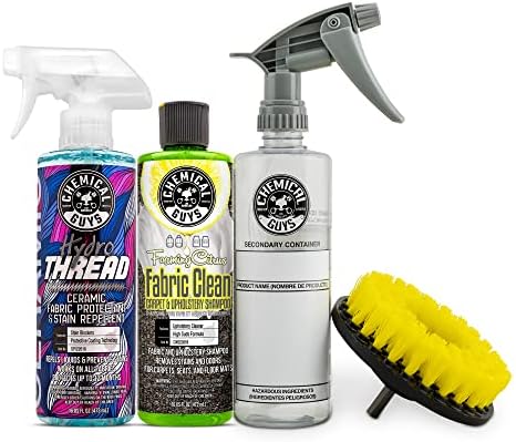 Chemical Guys CWS203DK Foaming Citrus Fabric Clean Carpet &amp; Upholstery Cleaning &amp; Protectant Bundle with HydroThread, Drill Brush and Spray Bottle (Car Carpets, Seats &amp; Floor Mats) 4 Items