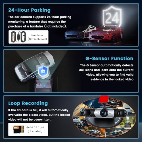 Inefala 4 Channel Dash Cam Front and Rear Inside with Super Night Vision