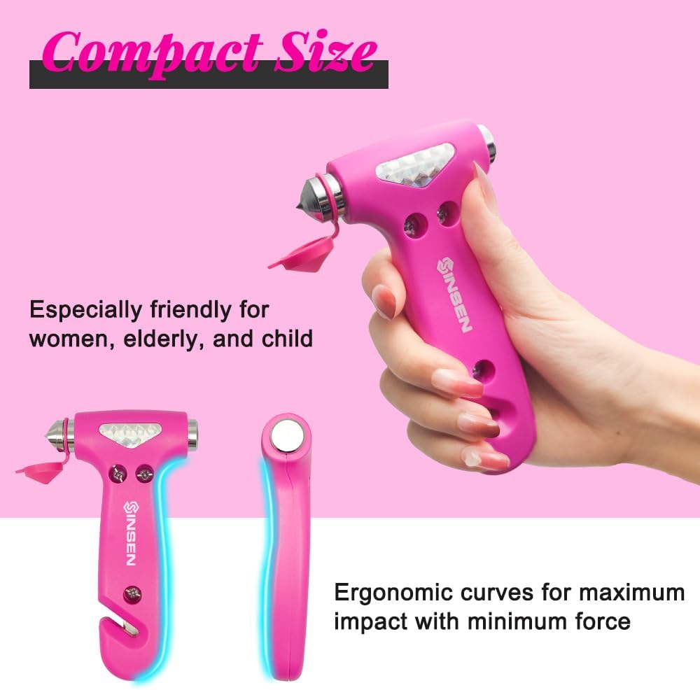 SINSEN Car Safety Hammer, Automotive Window Breaker and Seatbelt Cutter for Women, Roadside Emergency Kit, 3 in 1 Escape Tools, Road Trip Essential and Must Haves (1, Blue)
