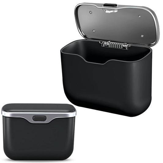 Car Trash Can with Lid, Leakproof Auto Garbage Bin, Waterproof Car Trash Bag Holder with PU Leather Top for Back of Seat/Door, Fit for SUVs, Sedans, Trucks Black