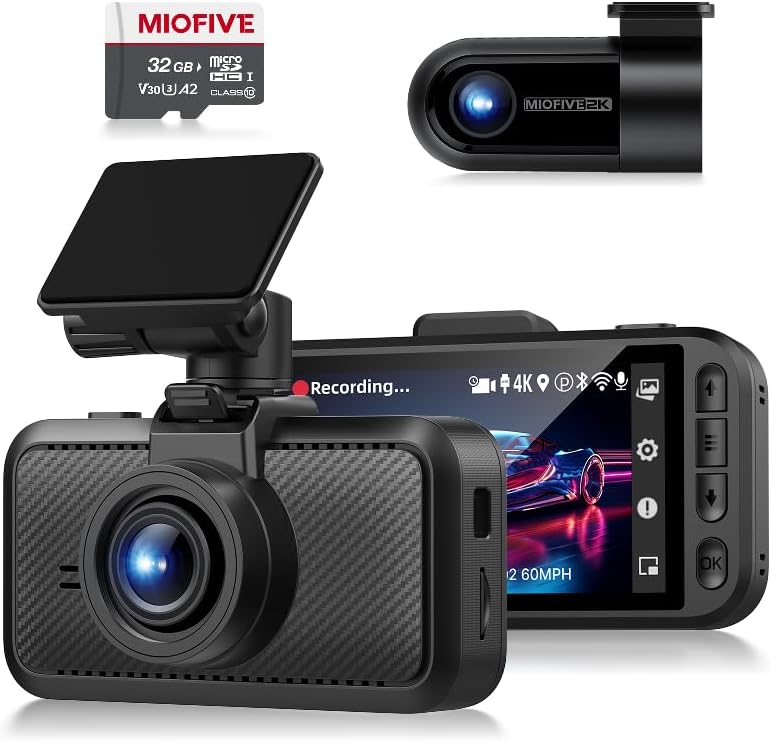 Miofive S1 Pro 4K Front & 2K Rear Dual Dash Cam with 32GB Card Included