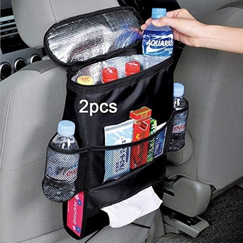 2PCS Car Seat Back Organizer, Auto Back Seat Hanging Insulation Multi- Pocket Travel Storage Cooler Bag Heat-Preservation Insulated Wrap Bottle Bag with Mesh Pockets