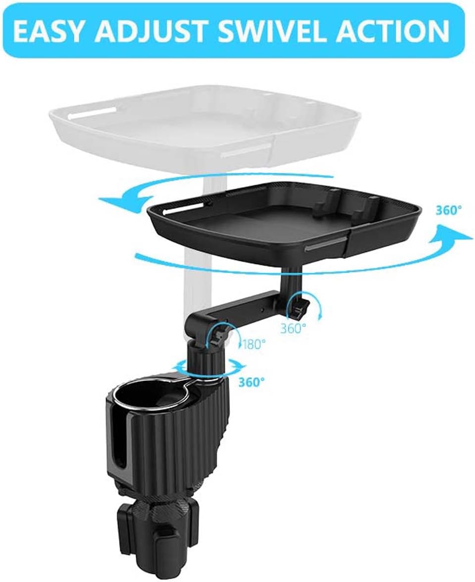 4-in-1 Car Cup Holder Expander Tray,Detachable Car Food Tray Retractable with Dual Cup Holder, Phone Holder, 360°Rotation Adjustable Base, Road Trip Essentials Car Accessories (A01)