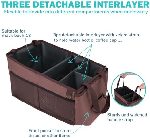 HEYSKAY Car Seat Organizer-Passenger Seat Organizer, Collapsible Small Car Seat Organizer for Console Front/Back, Car Caddy Organizer with 4pc Drink Holders Automotive Backseat Organizer for Kids