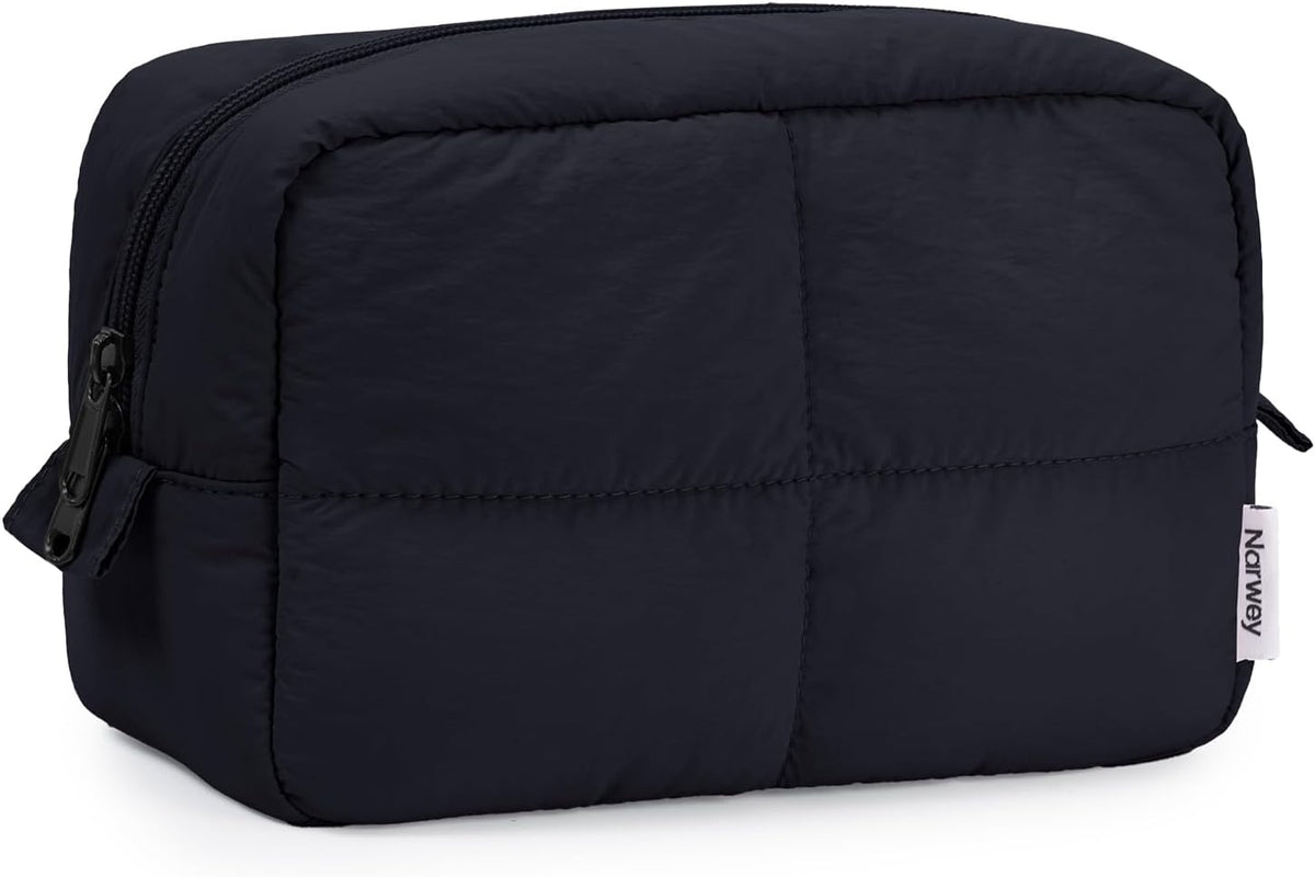 Narwey Puffy Makeup Bag Travel Toiletry Bag, Quilted Cosmetic Bag for Women