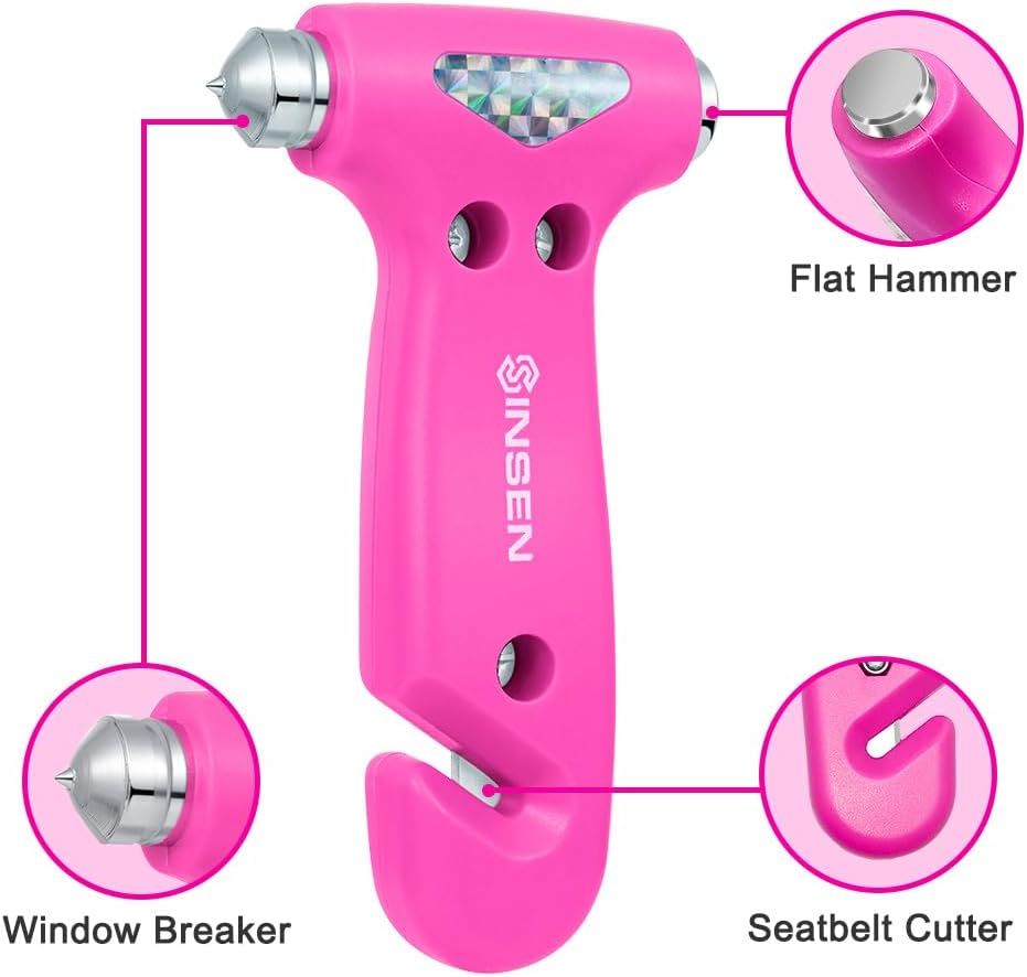 SINSEN Car Safety Hammer, Automotive Window Breaker and Seatbelt Cutter for Women, Roadside Emergency Kit, 3 in 1 Escape Tools, Road Trip Essential and Must Haves (1, Blue)