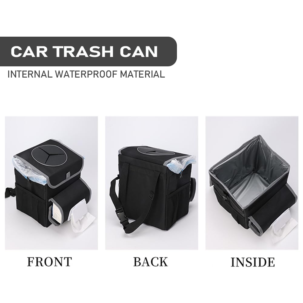upra Car Trash Can with Lid,Bag Hanging Storage Pockets,Adjustable Tissue Holder & Straps,Portable Waterproof Garbage Bin, 1.98 Gal Large Capacity Multipurpose Bin