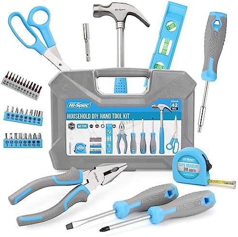 Hi-Spec Tool Set, Blue Household Starter Set with Tool Box, Car ToolKit, Tools for Home Office Dorm Room Essentials, Easy to Carry and Store