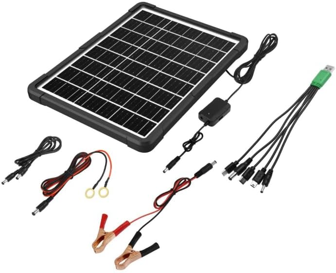 20W Universal Solar Charger, 5V/9V/12V Output with Battery Clamps & 4-Port USB Hub, IP65 Waterproof Portable Solar Panel for Phone, Tablet, Car Battery, Outdoor Camping