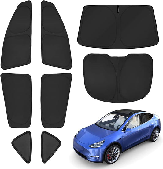 T TGBROS Windshield Sun Shade for Tesla Model Y 2020-2024(Not for Juniper) Car Window Shades Thicken UV Block and Blackout Privacy Foldable Sunshades 8PCS Keep Cool Sun Visor Covers