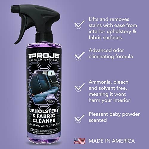 PROJE' Upholstery & Fabric Cleaner - Effective Carpet Cleaner - Stain remover - Eliminates Odors - Car Seat Cleaner - 16 Fl Oz
