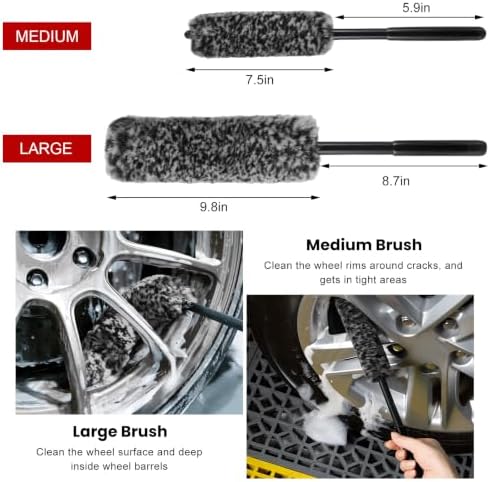 6 PCS Car Wheel Cleaning Pro Kit, Multipurpose Automotive Tire Detailing Brush with Applicator Pads, Scratch-Free Soft-bristled Rim Brush Tire Dressing Pads for Vehicle Cleaning