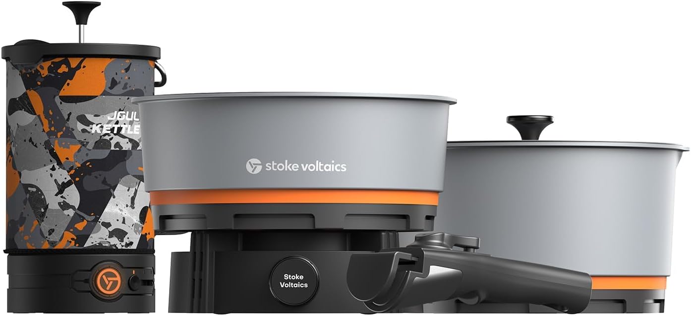 Stoke Voltaics Camping cookware set, Included Electric French Press Coffee Maker & Nomad Cooking System, Multi-Functional Cooking Gear for Travel, Electric Vehicles, Car Camping, Overland, Vanlife