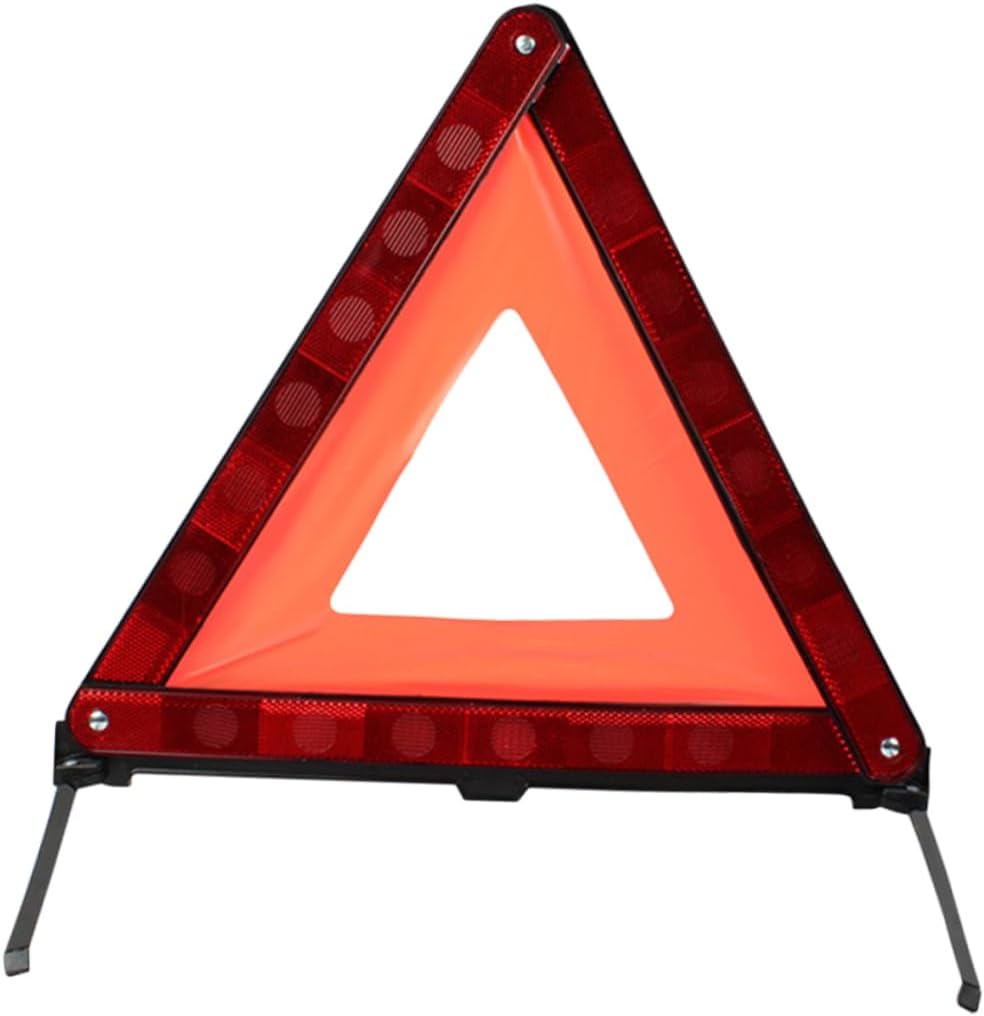 Reflective Roadside Hazard Warning Triangle Sign with Weighted Base