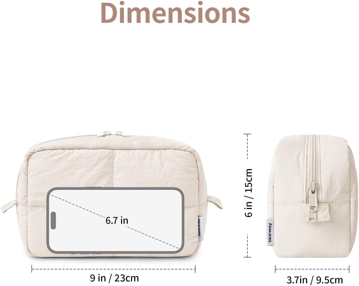 Narwey Puffy Makeup Bag Travel Toiletry Bag, Quilted Cosmetic Bag for Women