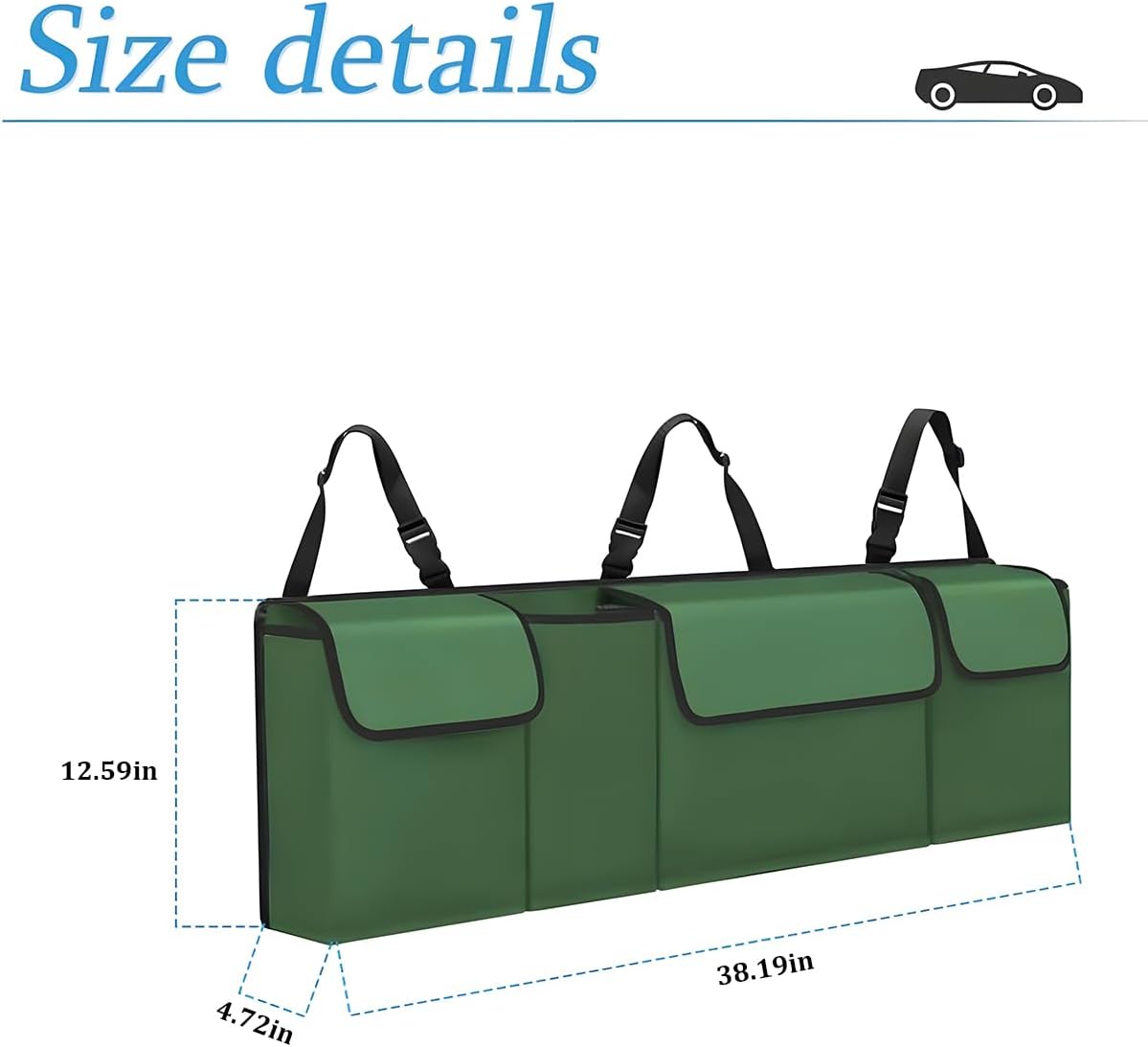 AUCELI Car Trunk Organizer, Backseat Hanging Large Storage with Adjustable Straps, Waterproof Collapsible Cargo Bag with 4 Pockets, Sturdy Space Saver Frees Trunk Floor for SUV, Truck, MPV