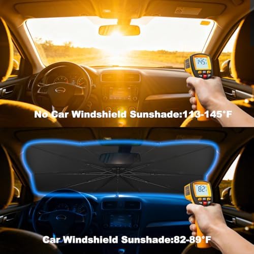 General Windshield Sun Shade Umbrella,Vinyl Titanium Silver Coating Heat Shield, UV Protection Protects car interiors,Suitable for Multiple Vehicle Models Large Foldable,55" L x 31.5" W