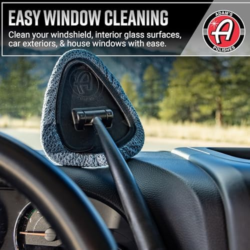 Adam's Polishes Windshield Cleaning Tool - Car Interior Window Glass Wand Accessory with 3 Microfiber Pads & Extendable Handle for Removing Dust, Moisture, Haze, Defrosting, Etc.