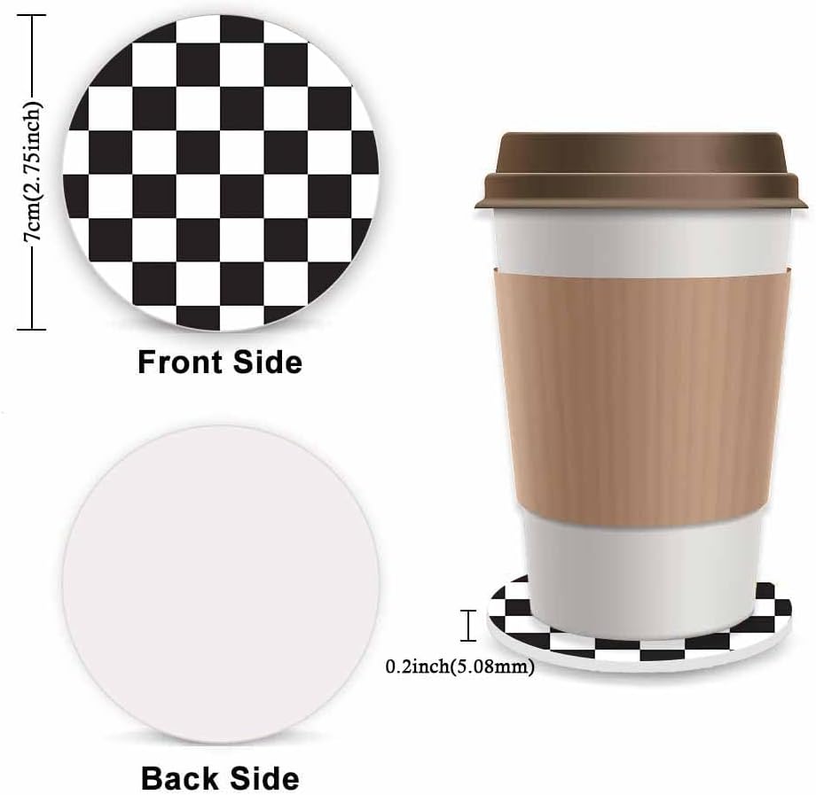 Black and White Checkered Fuzzy Steering Wheel Cover for Women, Universal Auto Steering Wheel 14-15 Inch Soft Warm Car Interior Accessories with 2PCS Car Coasters, Suitable for Men and Women