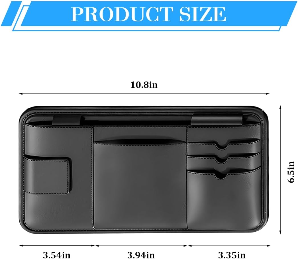 Car Visor Organizer, Multi-Pocket Scratch-Resistant Vehicle Sun Visor Storage Pouch with Sunglass Holder, Sunshade Eyeglasses Card Holder Organizer Bag Car Accessories, Universal Fit