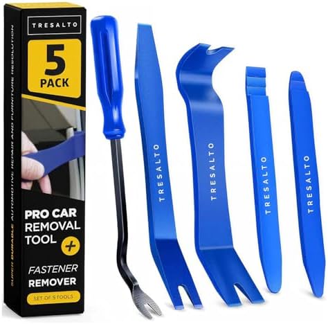 Tresalto Auto Trim Removal Tool Kit - 5 Piece Set for Dash, Door Panel, Clip Remover - Scratch-Resist Nylon Pry Tools for Interior Car Trims Work - Panel Prying Tools Included - Blue