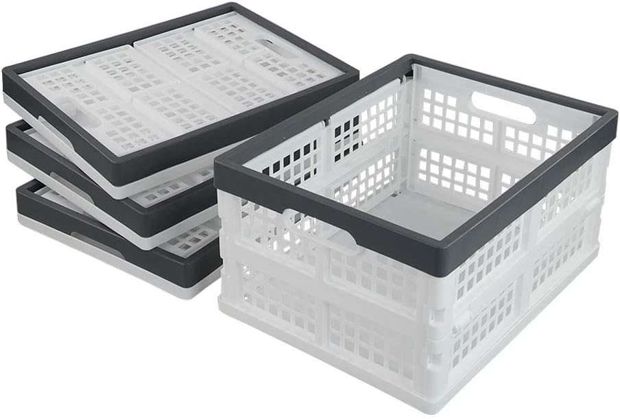 Teyyvn 4-Pack Collapsible Milk Crates, 15L Plastic Stackable Storage Bins | Utility Folding Baskets, Ventilated Design for pantry, garage, closet and grocery storage