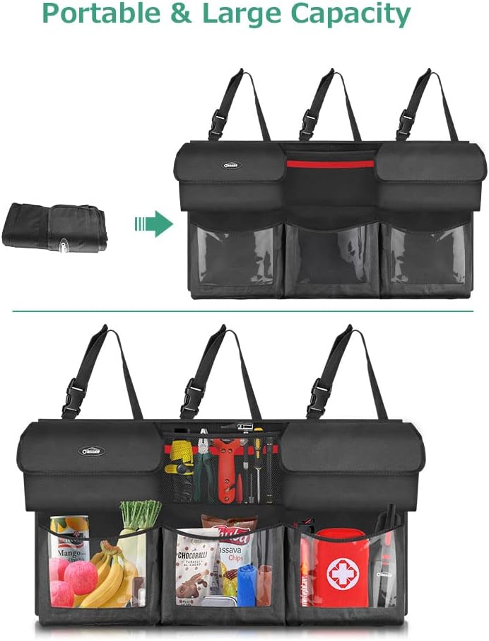 Oasser Back Seat Trunk Organizer Hanging Car Organizer Foldable Cargo Storage with 6 Large Pockets 3 Adjustable Straps 40x19inch