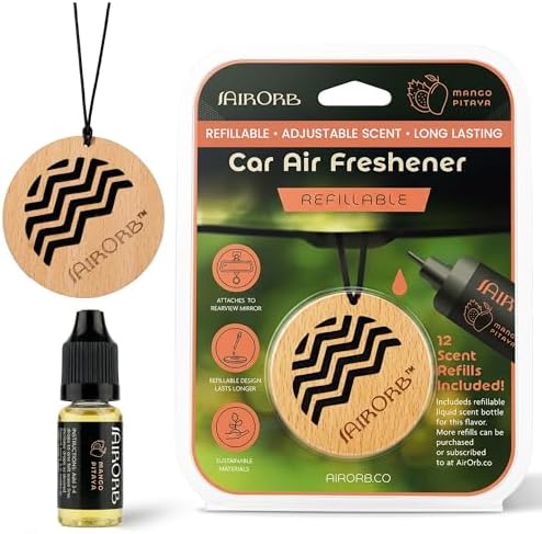 Car Air Freshener, No More Hanging Air Fresheners That Fades Quickly, Control Car Scent & Strength, Refresh Good Smells w/Long Lasting Drops from USA Made Oils Para Carro (Mango Pitaya)