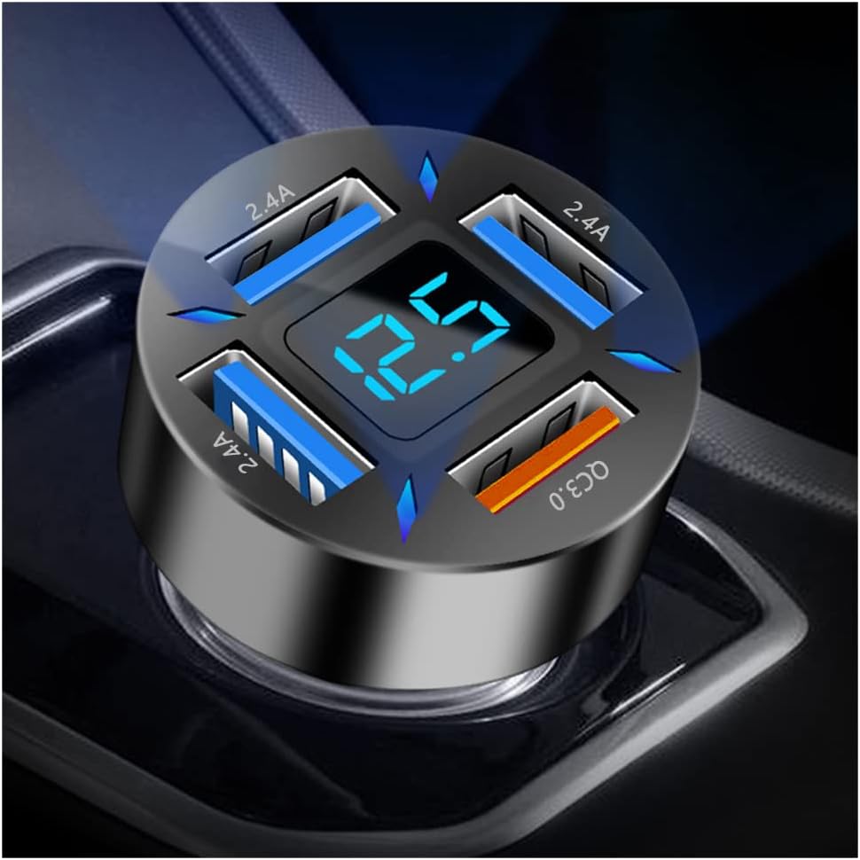 Car Charger 66W Super Fast Charging with USB C&QC 3.0(Voltmeter&LED Lights) Universal Quick Charge for 12-24V Car Cigarette Lighter Plug,Compatible with iPhone 14 13,S22,iPad(2Pcs-Black-QC/PD/2.4A)