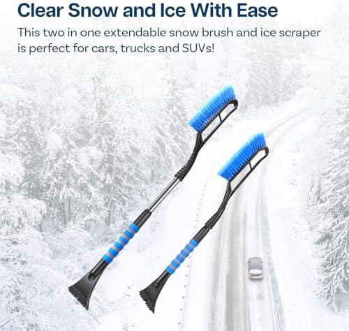 MMOBIEL Snow Brush and Ice Scraper for Car Windshield Essential Automotive Exterior Accessory, Winter Car Gadget – Detachable Universal Vehicle Snow Scraper – Durable Ergonomic Grip – Blue