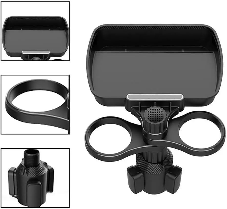 3 in 1 Multifunctional Car Cup Holder Expander with Detachable Tray, Car Cup Holder Tray & Car Food Tray Table for Eating & Car Cup Holder Swivel Tray with Dual Cup Holder Adjustable Base (Col