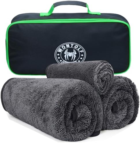 Wontolf Ultra Absorbent Car Drying Towels with Storage Bag, Extra Large Microfiber Towels for Cars, (36" x 24") Drying Towels Car Detailing, Streak Free, No Water Spots, Scratch-Free, 3 Pack