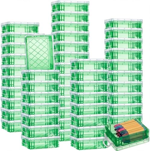Suzile 50 Pcs Plastic Crayon Box with Lid 4.8 x 3.4 x 1.6 In Crayon Storage Containers Bulk for Office School Classroom Supplies Pen Pencil Art Crafts (Green)