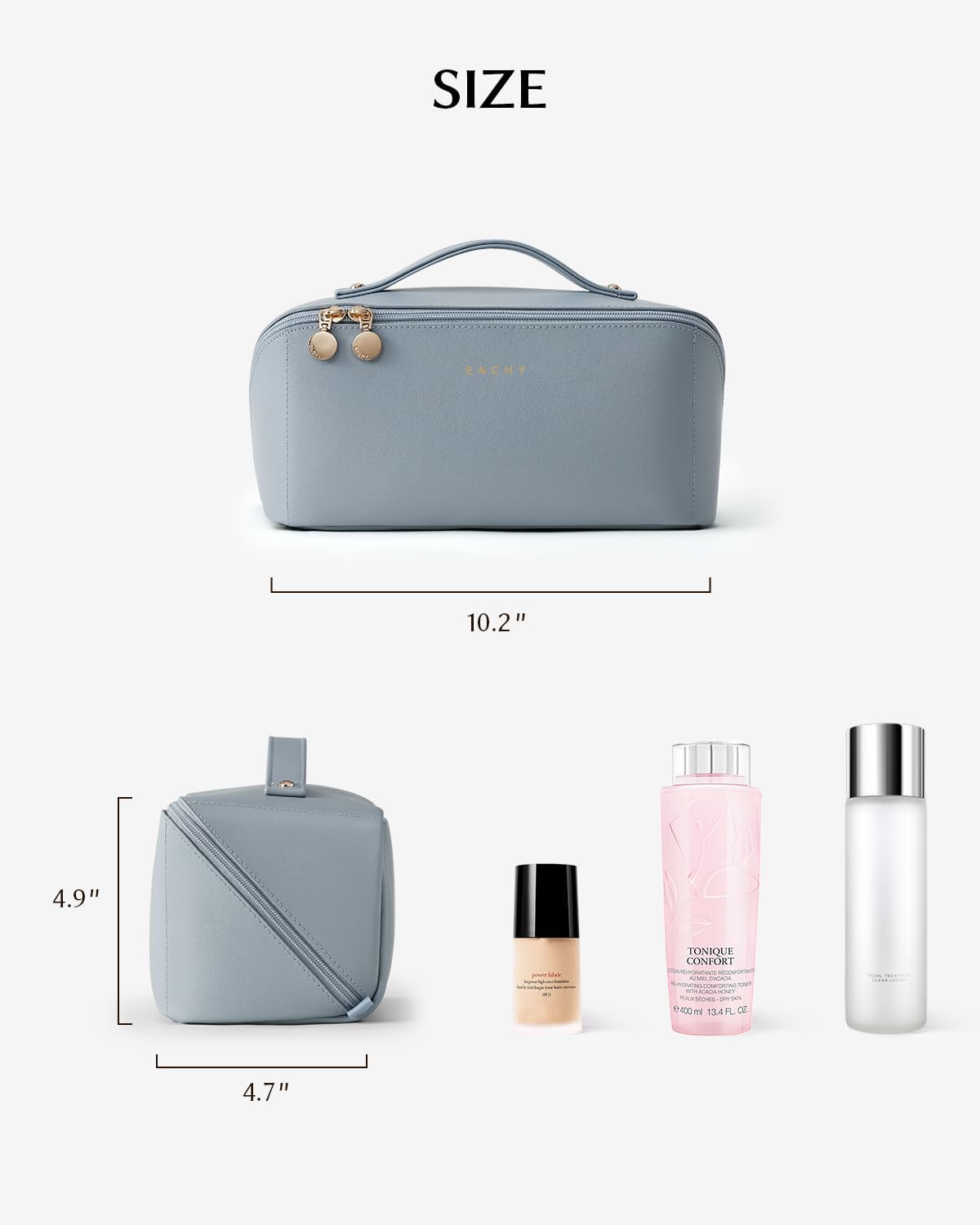 EACHY Travel Makeup Bag for Women, Flat Open Cosmetic Bag, Blue, Large