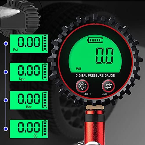 Digital Tire Inflator with Pressure Gauge 255 PSI Air Chuck and Compressor Accessories 0.1 Display Resolution Quick Connect Coupler (A Pack)