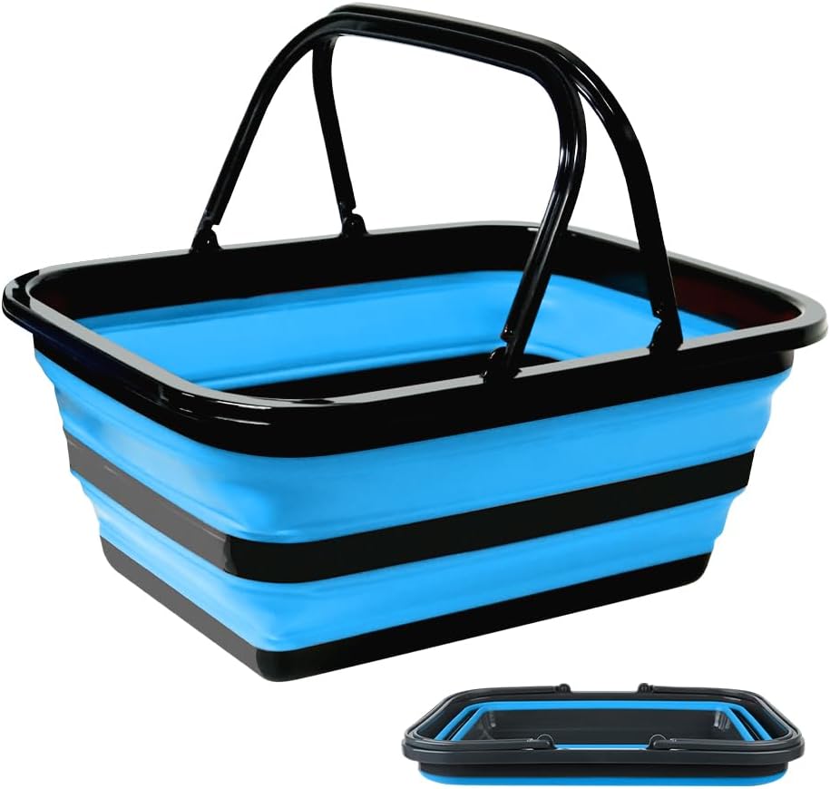 Monozuki Collapsible Sink 4.8Gal/18.1L, Heavy Duty Foldable Basin with Handles for Camping, Car Wash, Kitchen – Also Use as Storage Basket for Home, Garage, RV(Grey)