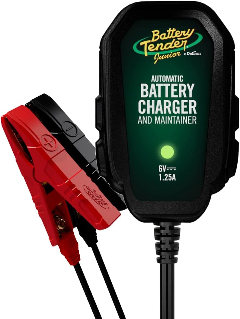 Battery Tender Junior 6V, 1.25 AMP Battery Charger and Maintainer: Fully Automatic 6V Automotive Battery Charger for Cars, Motorcycle, ATVs, and More - 022-0196