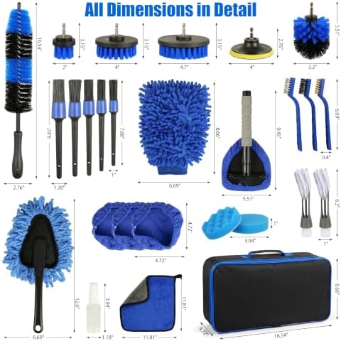 27Pcs Car Detailing Kit with Heavy Duty Detailing Brushes, Car Wash Cleaning Tool, Car Care kit for Comprehensive Car Wash Windshield Interior Exterior Wheels, Blue (27pcs)
